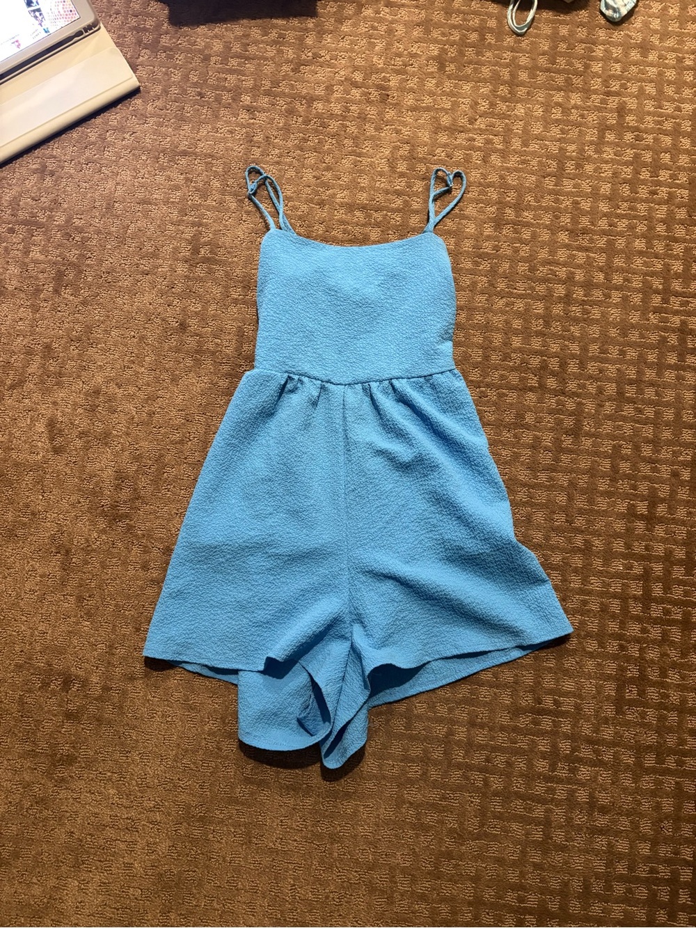 wild fable Light Blue Textured Romper with Spaghetti Straps